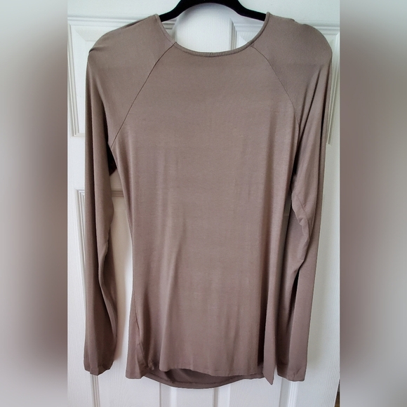 INC International Concepts Taupe Draped Neckline Long Sleeve Blouse Size L - Picture 3 of 5